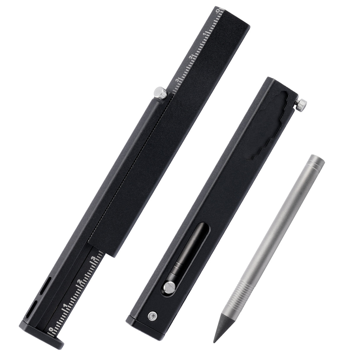 TGFL07 Black Titanium Alloy Multi‑Function Sliding Marking Ruler EDC Tool