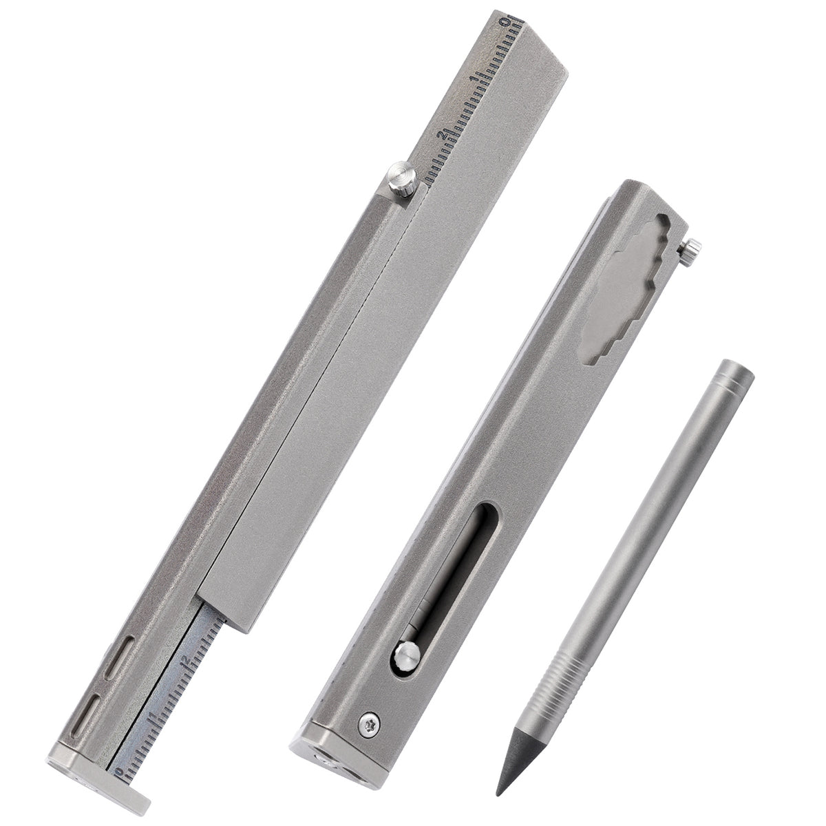 TGFL07 Grey Titanium Alloy Multi‑Function Sliding Marking Ruler EDC Tool