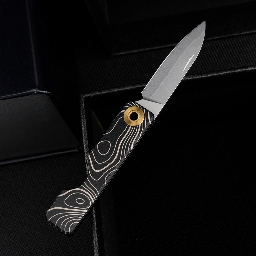 TGQ58 Topo Pattern Titanium VG10 Steel Mini Folding Cutter