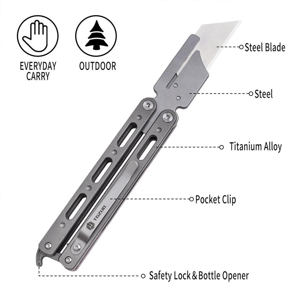 TGQ19 Titanium Stonewash Pocket Folding Utility Cutter