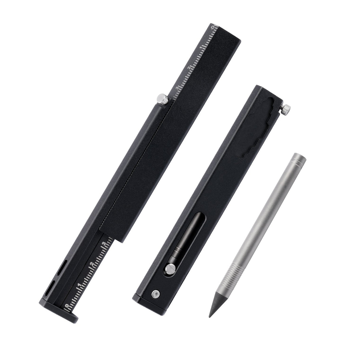TGFL07 Black Titanium Alloy Multi‑Function Sliding Marking Ruler EDC Tool