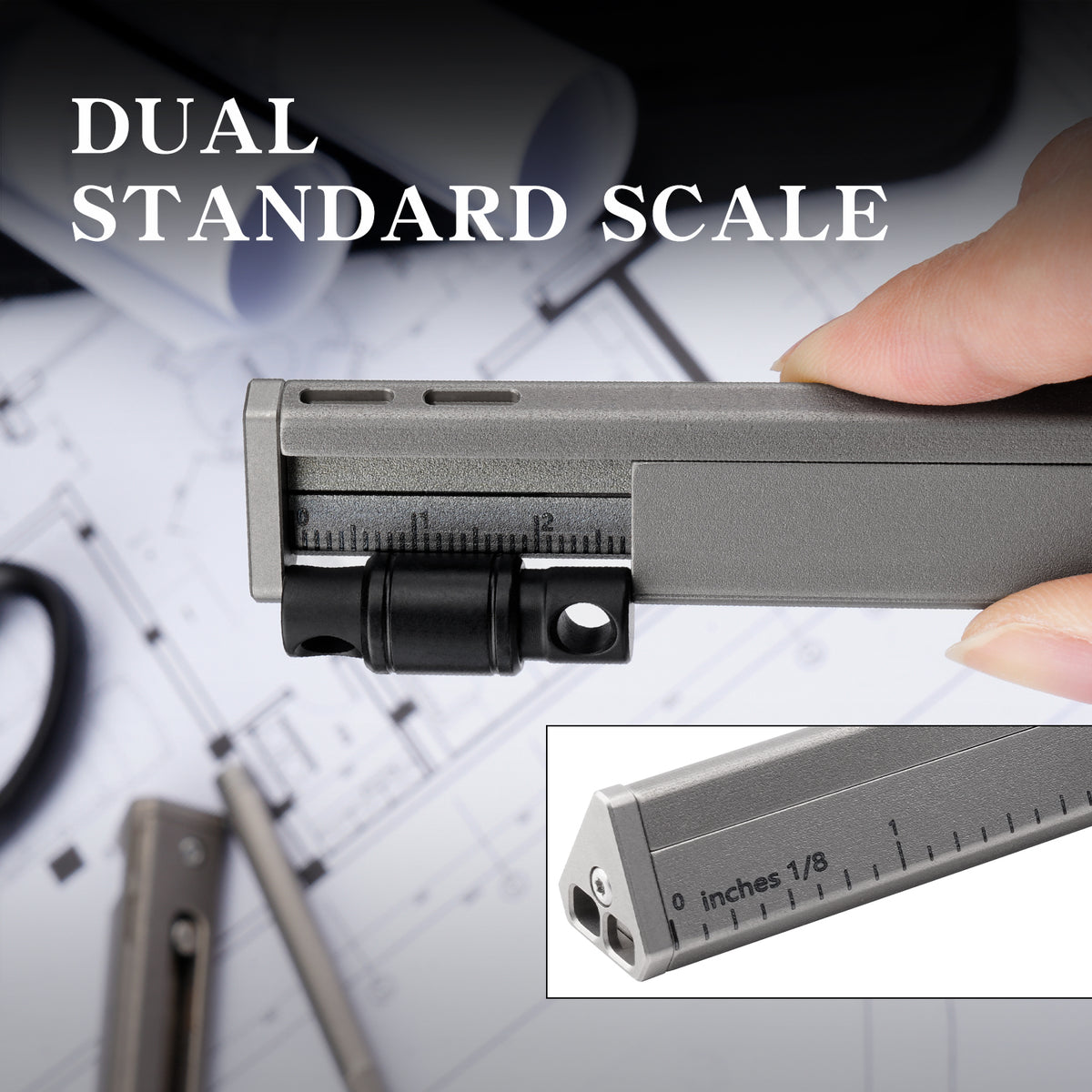 TGFL07 Grey Titanium Alloy Multi‑Function Sliding Marking Ruler EDC Tool