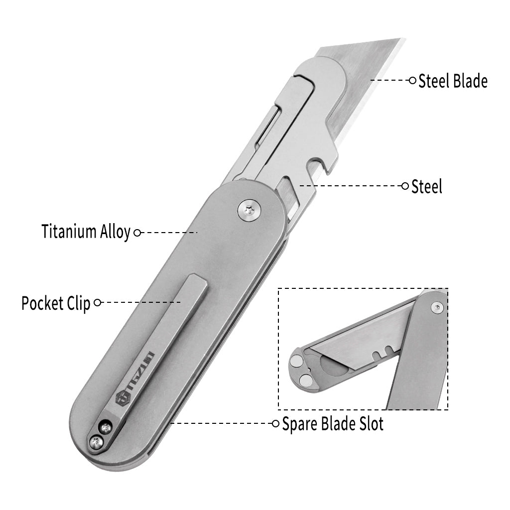 TGQ40 Titanium Stonewash Pocket Folding Utility Cutter