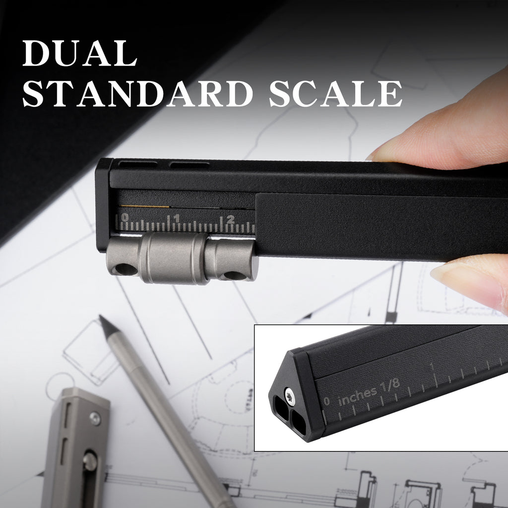 TGFL07 Black Titanium Alloy Multi‑Function Sliding Marking Ruler EDC Tool