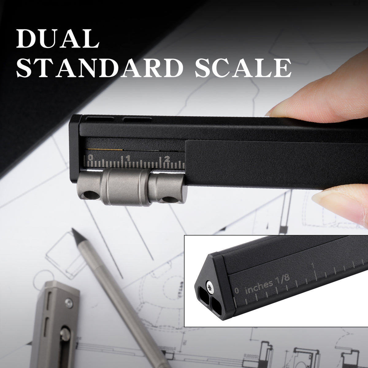 TGFL07 Black Titanium Alloy Multi‑Function Sliding Marking Ruler EDC Tool