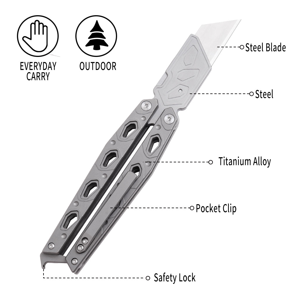TGQ49 Titanium Stonewash Pocket Folding Utility Cutter