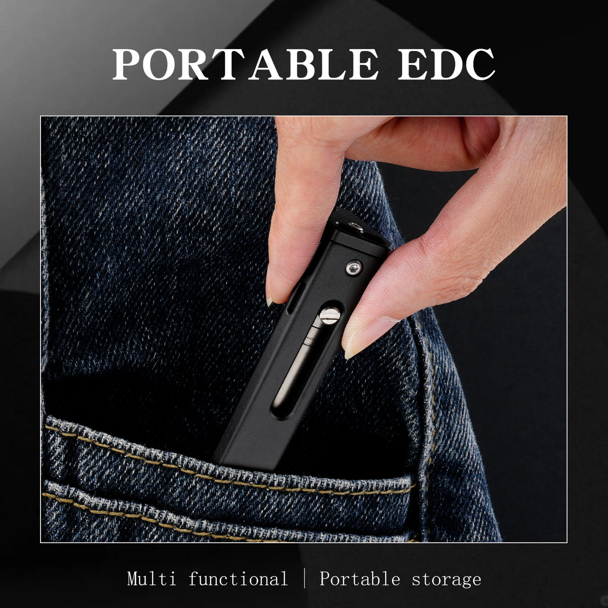 TGFL07 Black Titanium Alloy Multi‑Function Sliding Marking Ruler EDC Tool