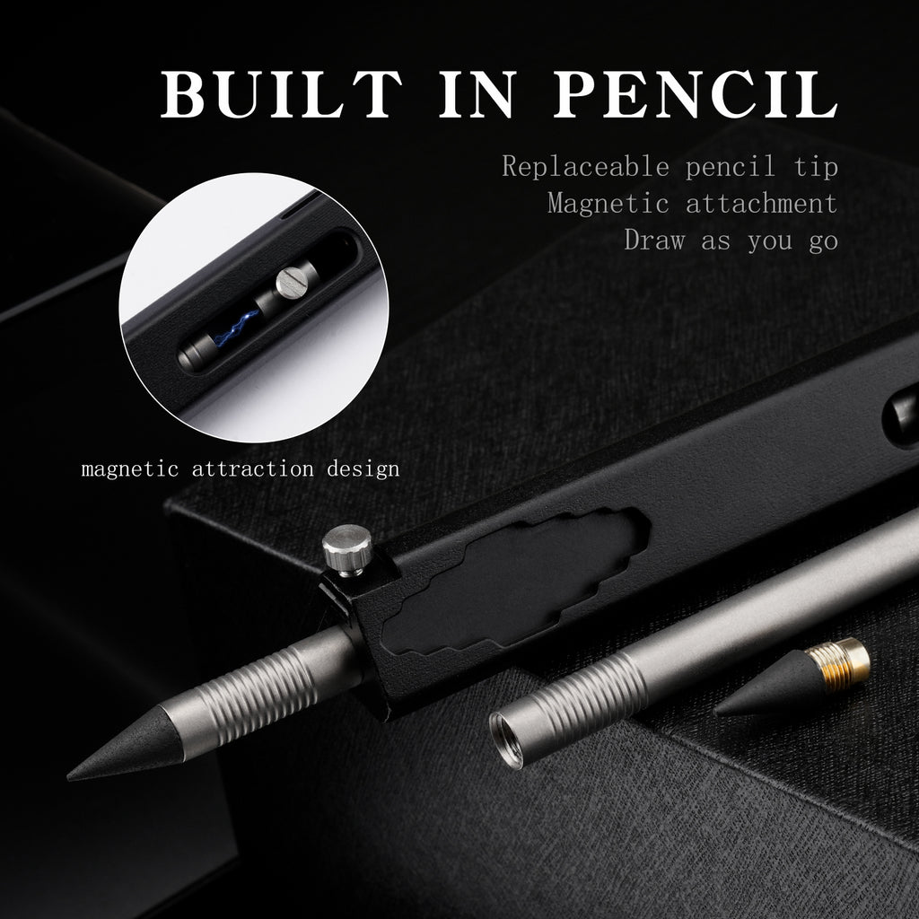 TGFL07 Black Titanium Alloy Multi‑Function Sliding Marking Ruler EDC Tool