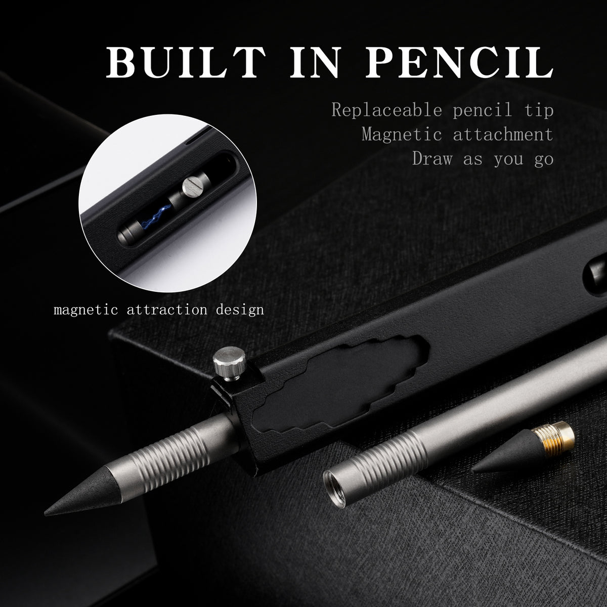 TGFL07 Black Titanium Alloy Multi‑Function Sliding Marking Ruler EDC Tool