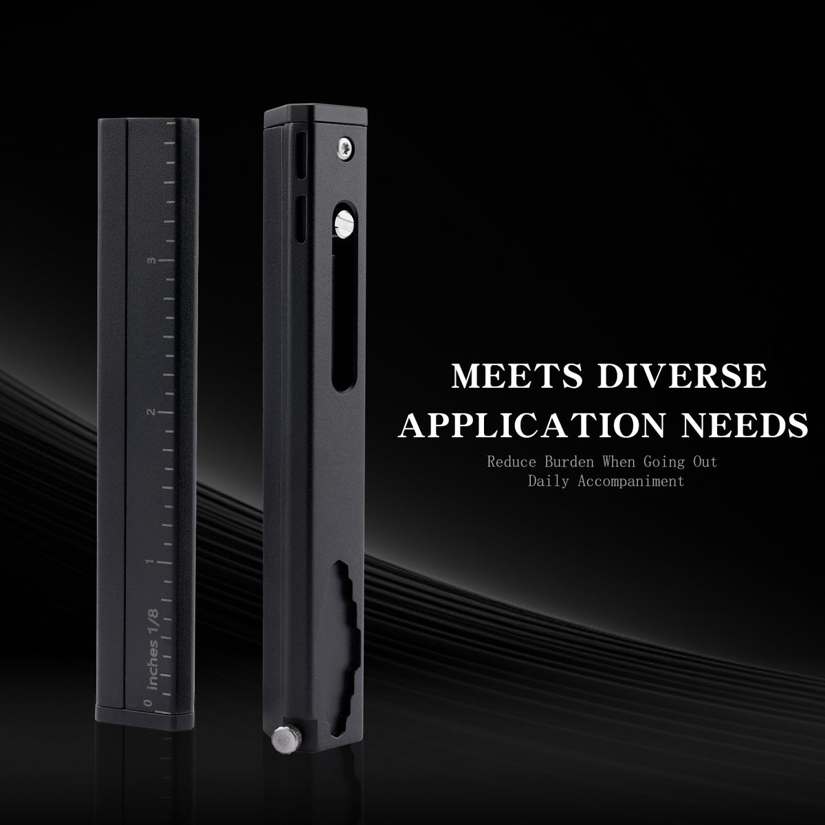 TGFL07 Black Titanium Alloy Multi‑Function Sliding Marking Ruler EDC Tool