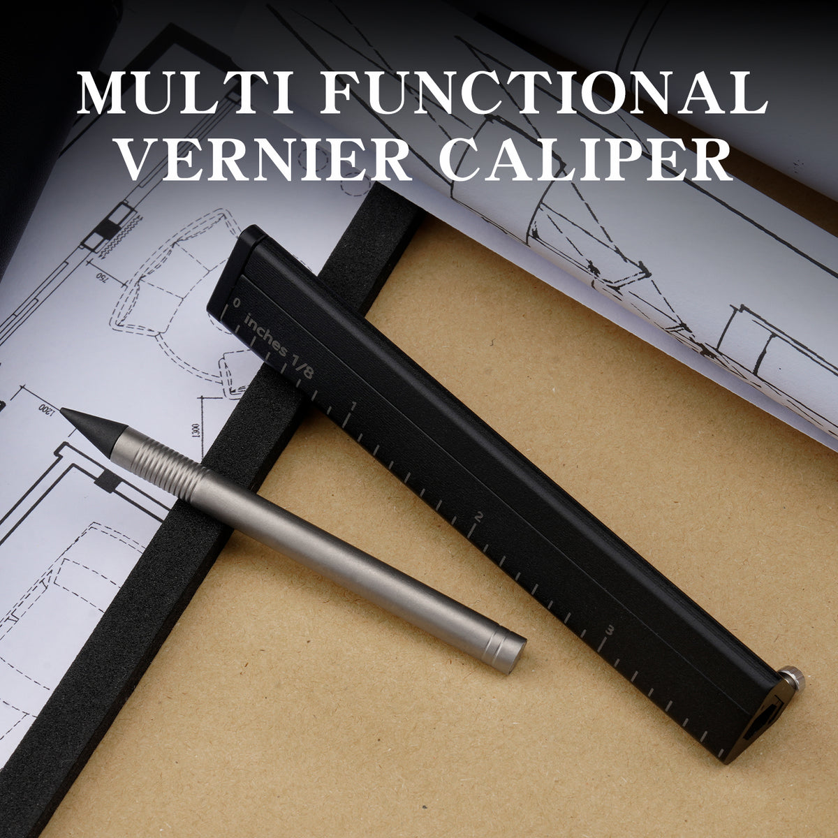 TGFL07 Black Titanium Alloy Multi‑Function Sliding Marking Ruler EDC Tool