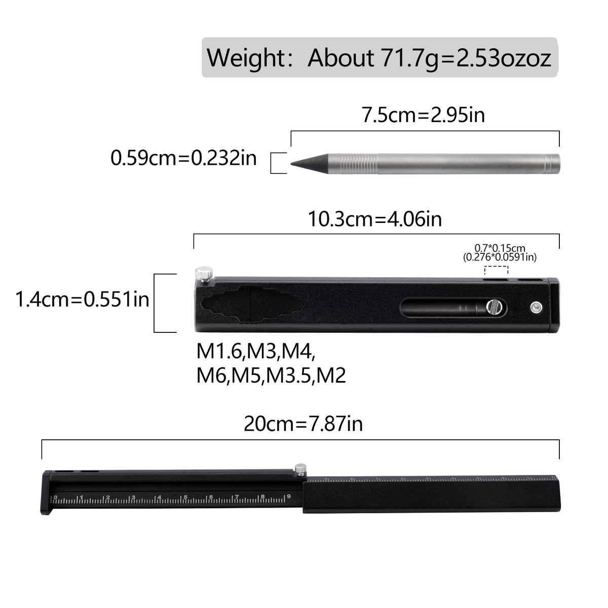 TGFL07 Black Titanium Alloy Multi‑Function Sliding Marking Ruler EDC Tool